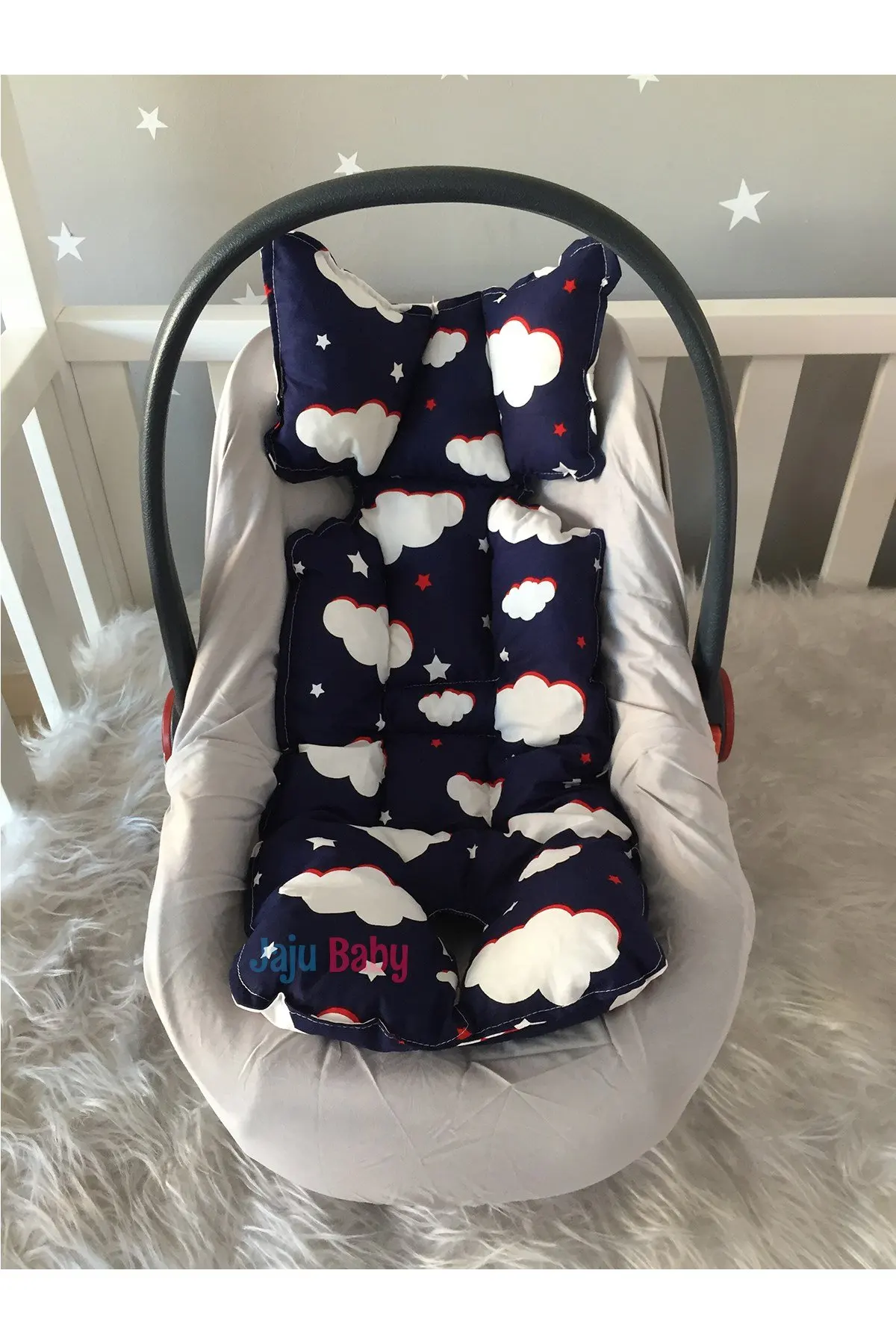 Handmade Navy Blue Cloud Pattern Car Seat Cushion - Stroller Cushion