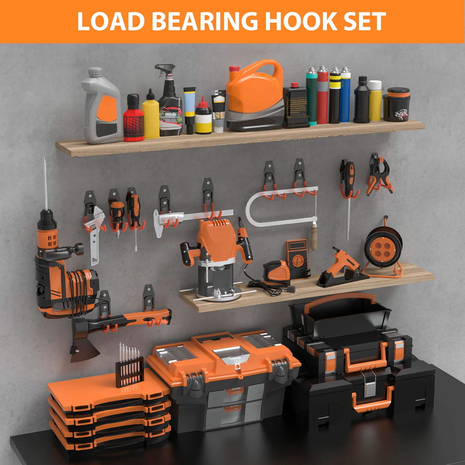 12-delige set zware garage-opberghaken, wandmontage, gereedschapsorganizer, antislip rubber beklede hanghaken voor ladder, fiets, elektrische gereedschappen, tuingereedschap, werkplaats,