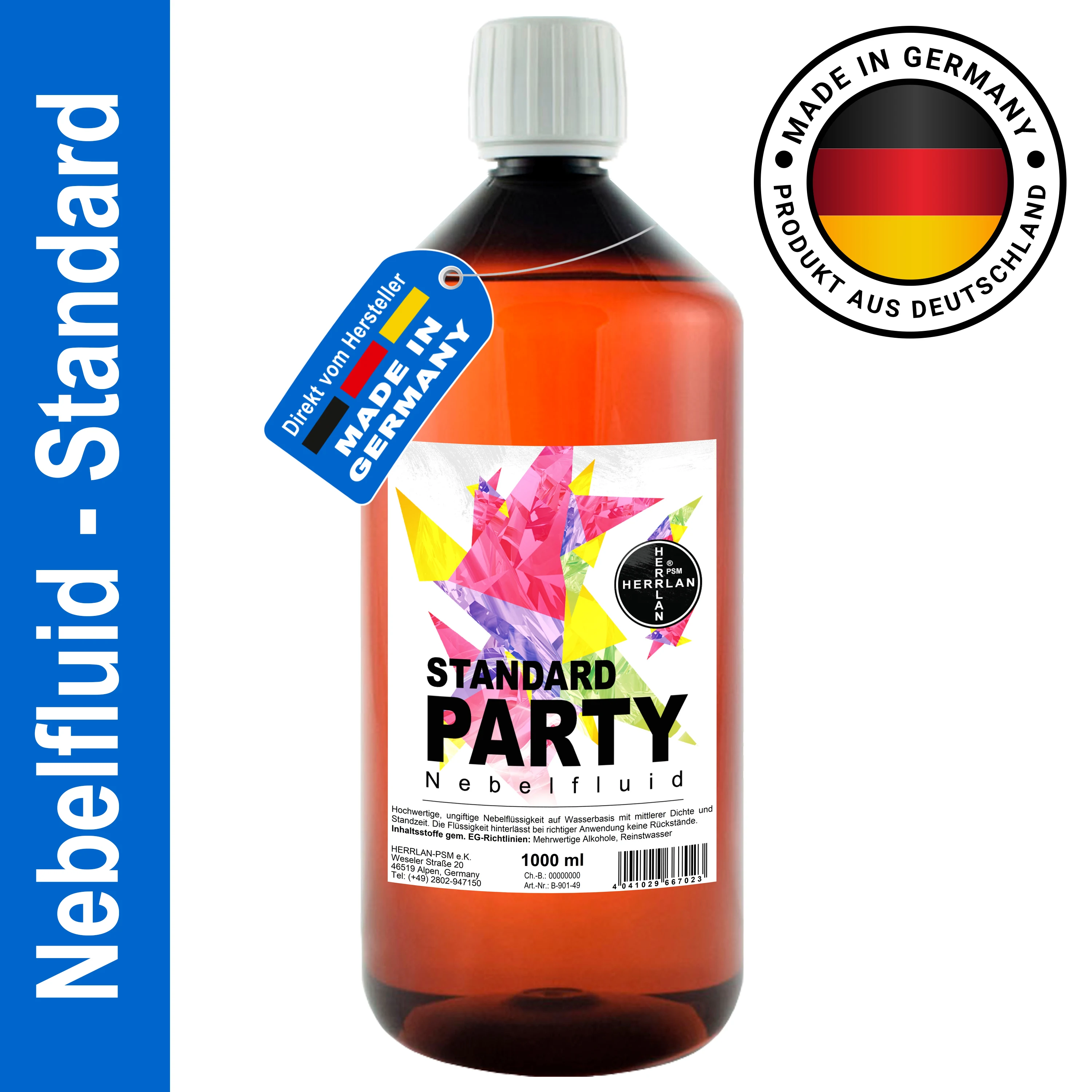 HERRLAN ® Liquido per Nebbia STANDARD PARTY da 1 Litro a 5 Litri, Universale a Base d'Acqua - Prodotto in Germania