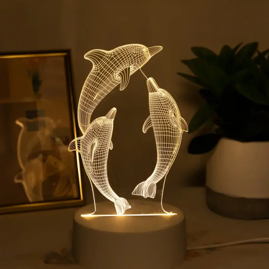 A 3D dolphin dancing night light, room living room table table atmosphere light, holiday gifts