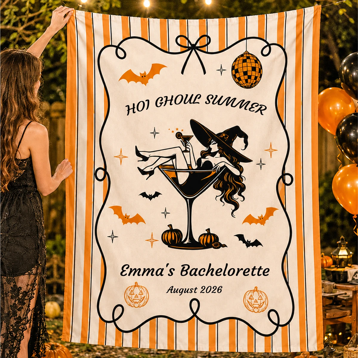 Custom Halloween Flag, Retro Halloween Party Banner,Custom Witch Tapestry, Spooky Hen Party Decor,Custom Holiday Flag. view 6