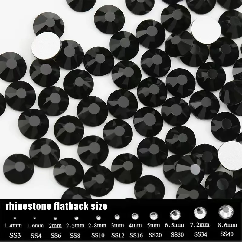 Black Glass Strass Nail Art Rhinestones Flatback Jet Glue On Stones Non Hotfix Rhinestones SS16-SS20 For Nail Art Decorations 14