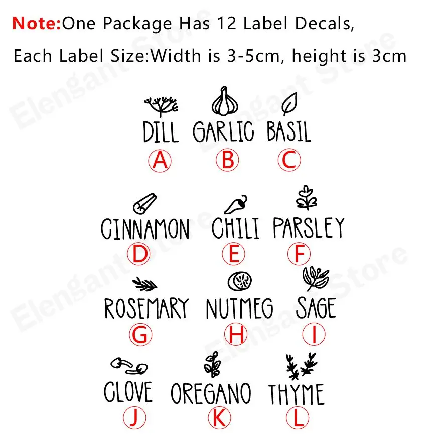 Herb and Spice Storage Jar Labels Vinyl Sticker Kitchen Restaurant Dill Garlic Basil Chili Thyme Sage Parsley Oregano Decals