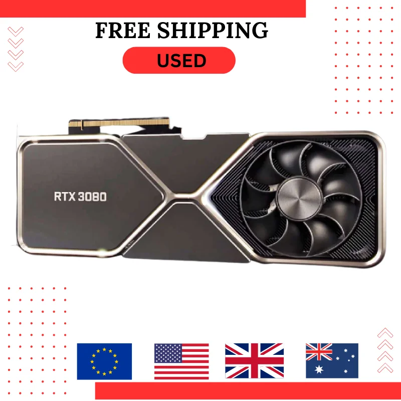 بطاقة رسومات NVIDIA GeForce RTX 3080 Founders Edition سعة 10 جيجابايت GDDR6X مستعملة