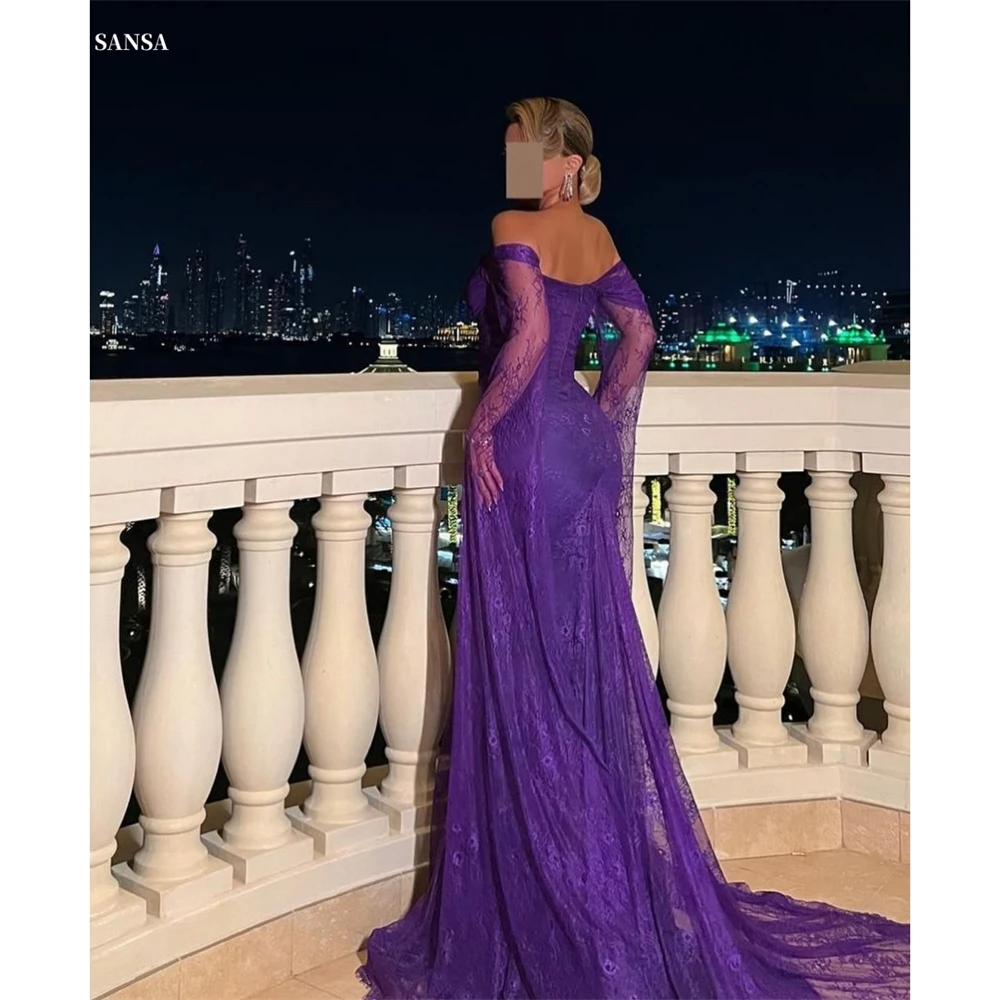 

Sansa индивидуальное фиолетовое платье русалки со складками и длинными рукавами для выпускного вечера с вырезом в форме сердца Vestidos De Noche со шлейфом, торжественное вечернее платье 2025