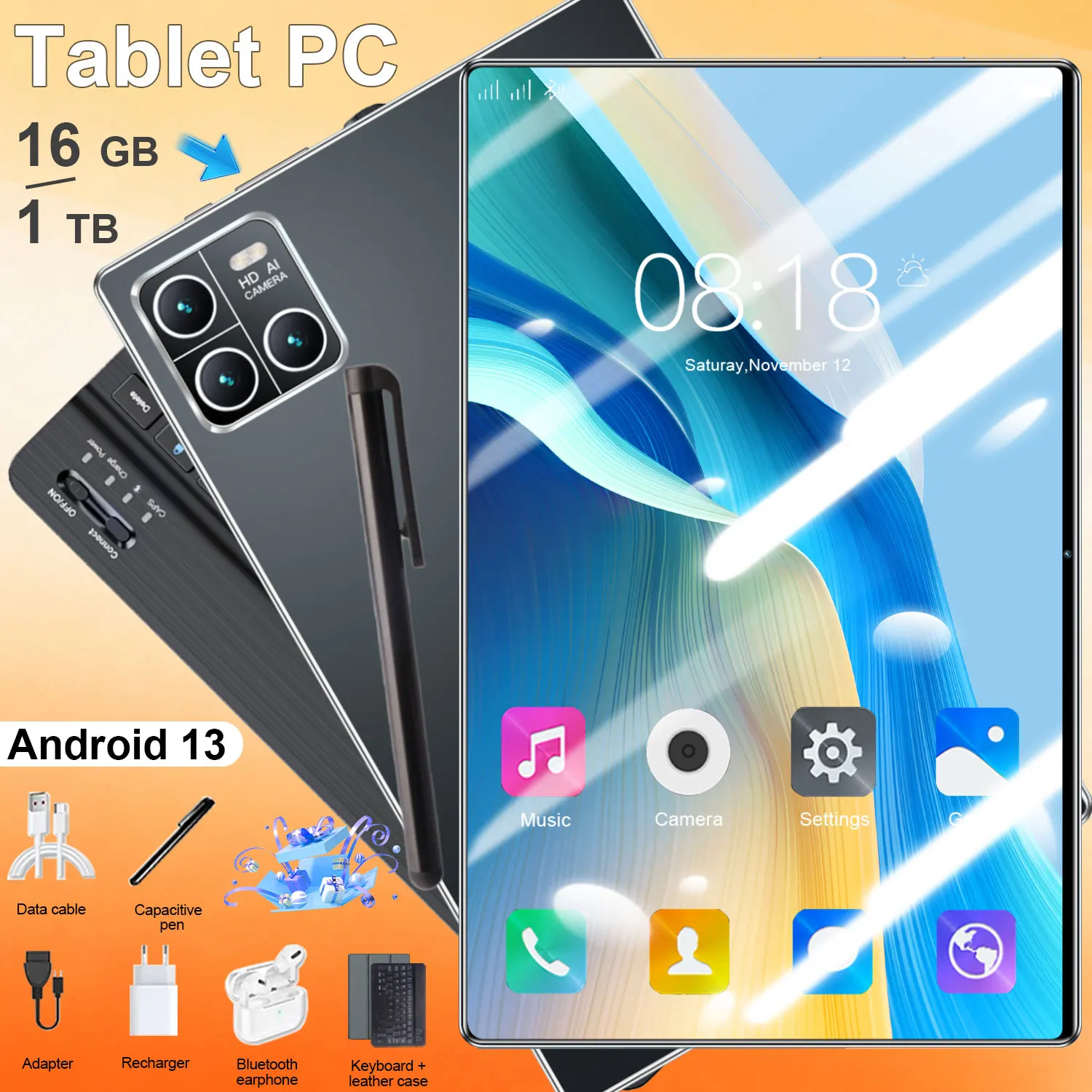 Tableta Android con pantalla HD de 10,36 pulgadas, 14 núcleos, 16 GB de RAM + 1 TB de almacenamiento, doble ranura para tarjeta SIM, cámara