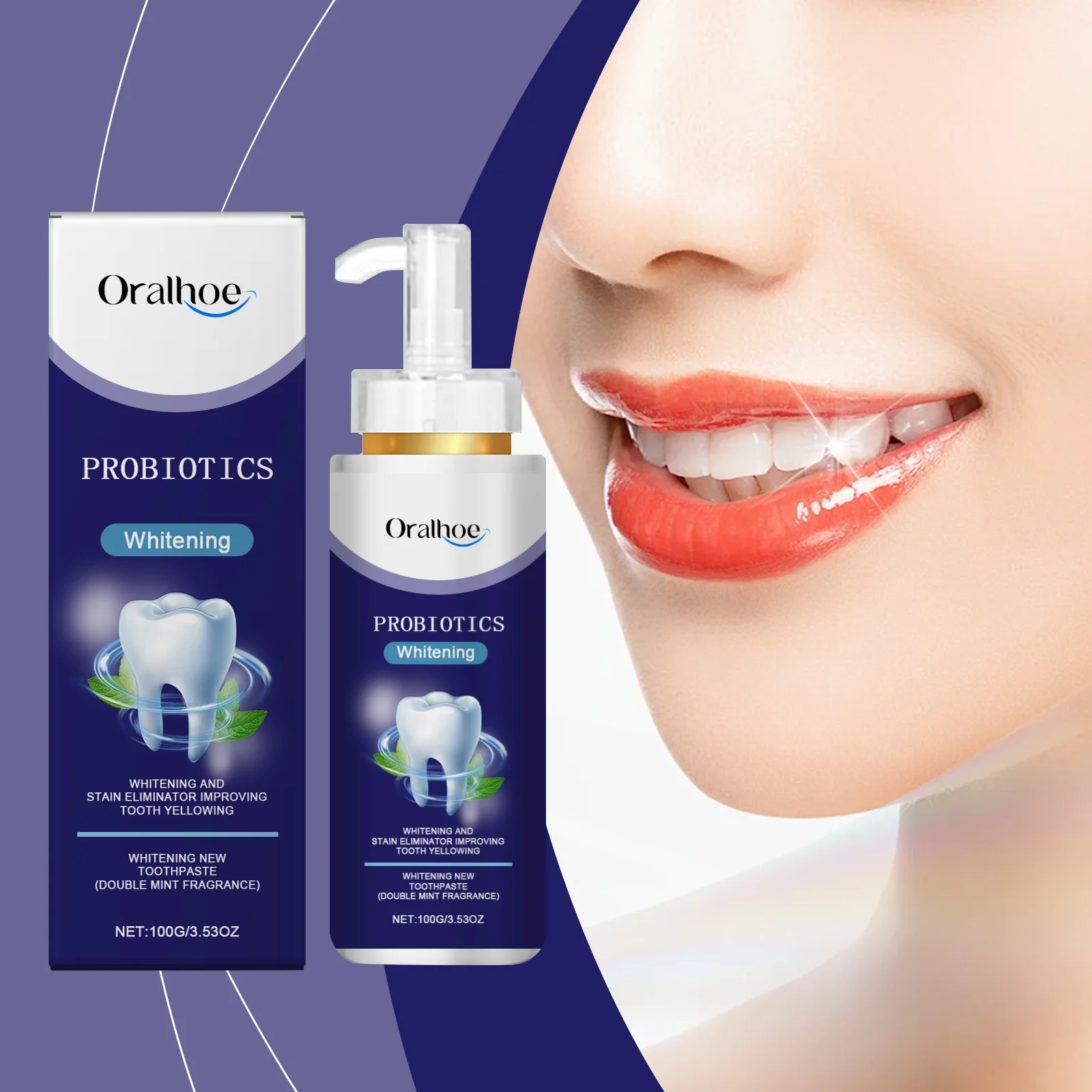 

100g Oralhoe Probiotic Whitening Toothpaste Reduce Dental Plaque Yellow Stains Natural Fresh Mint Flavored Care Toothpaste