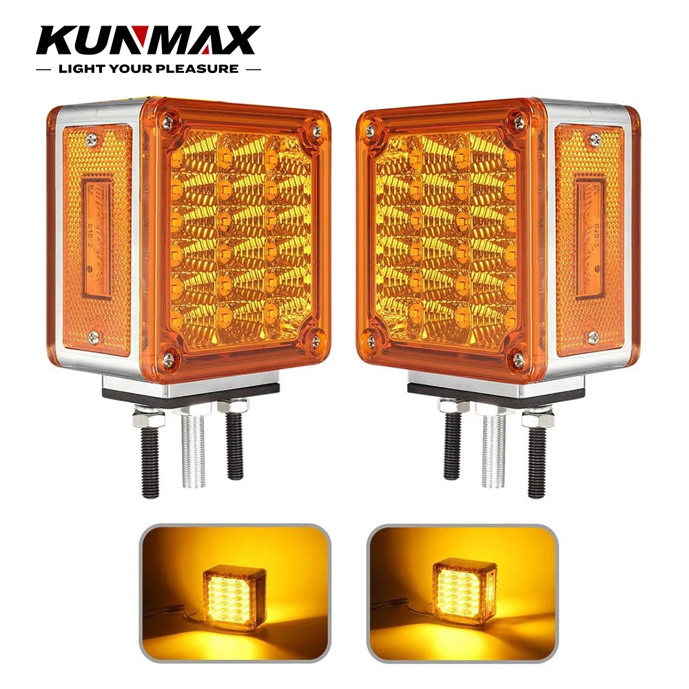 2PCs 60LED Double Face Single Stud Mount Side Marker Reflective Sealed Light Marker Light Side Brake Light For Heavy-duty Trucks