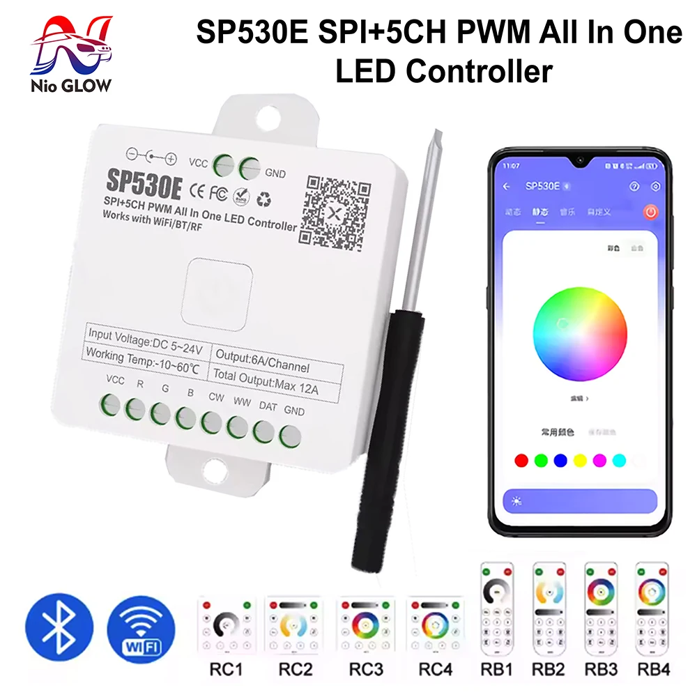 SP530E WiFi Alexa بلوتوث LED تحكم SP630E دعم PWM أحادية اللون CCT RGB RGBW RGBCCT أو SPI TTL IC رقاقة LED قطاع/ماتريكس