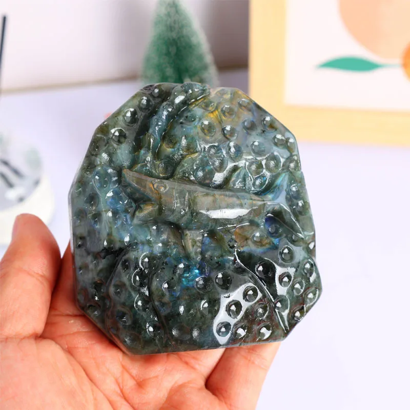 Natural Labradorite Shark Slab Crystal Irregular Semiprecious Gemstone Fish Skull Mineral Specimen Metaphysical Animal Statue