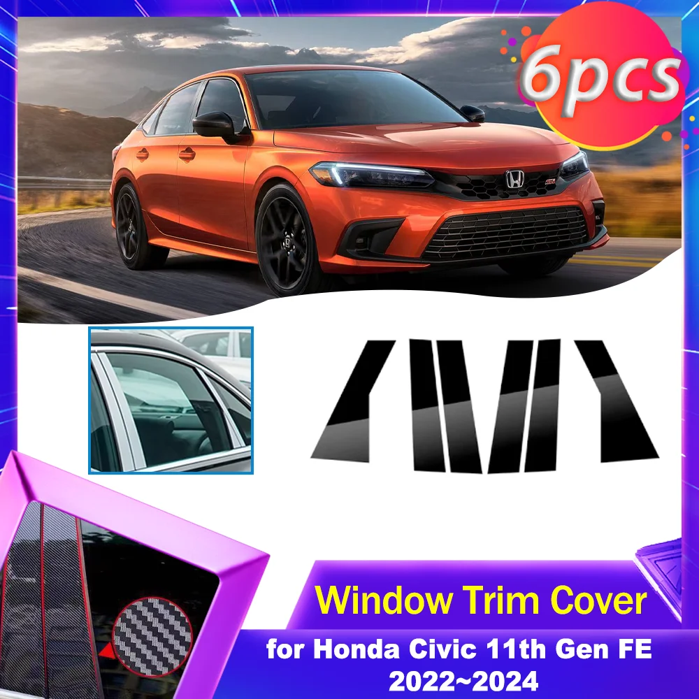 

Car Door Window Trim Cover for Honda Civic 11th Gen FE 2022~2024 Carbon Fiber Chrome Black Sticker Pillar Posts Decal Accessorie