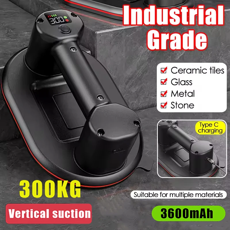 Ventouse électrique intelligente à affichage numérique, capacité de charge 300 kg, pour levage de verre et carrelage, outil de levage à ventouses 3600 mAh