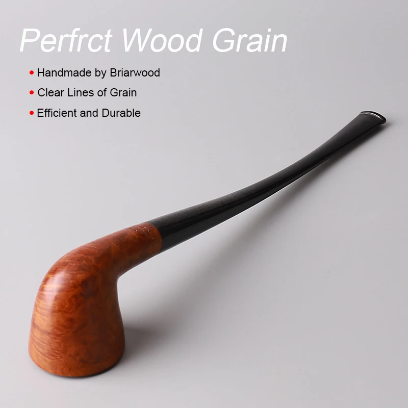 Churchwarden pipes handmade briar tobacco pipe slender curved handle smoking reading pipe smoking pipe with cleaning accessories