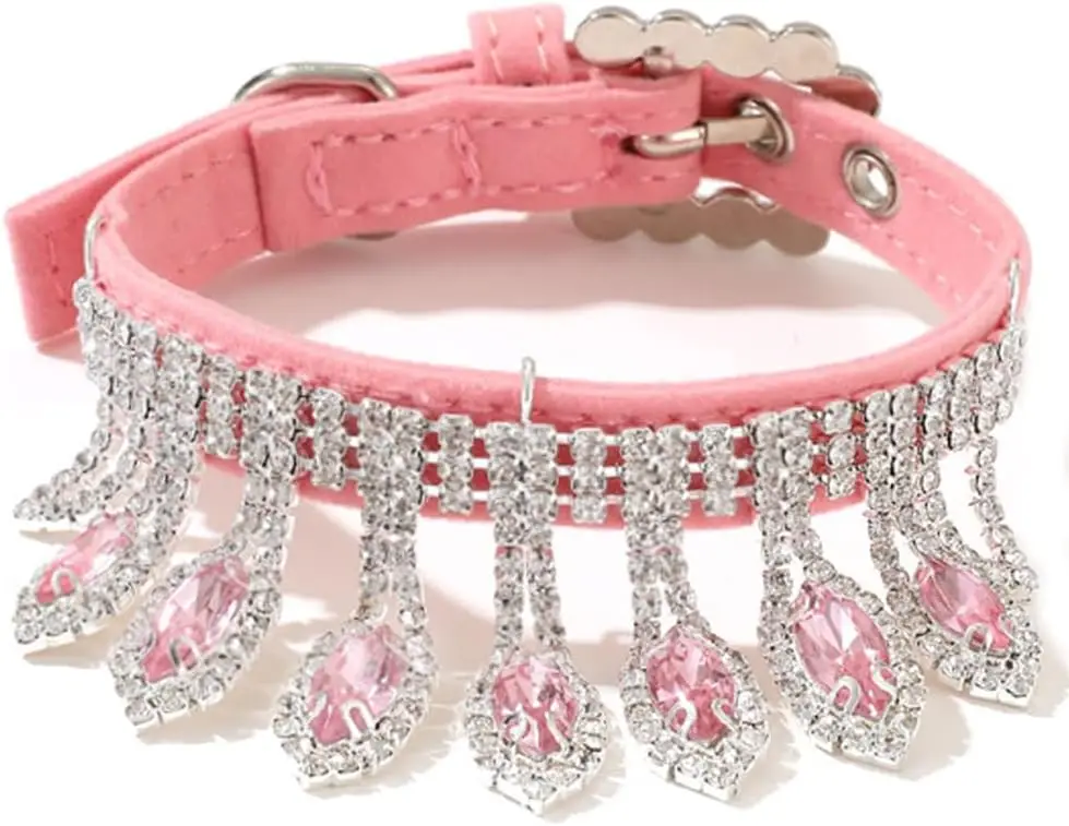 

Pet Rhinestone Velvet Collar with Teardrop Gem Charms – Adjustable Luxury Necklace for Cats & Small Dogs