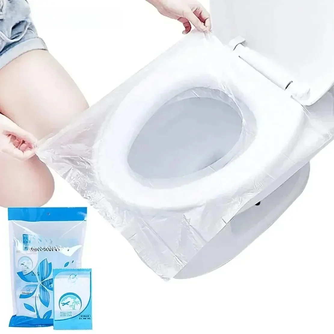 10/50 szt. Biodegradowalna jednorazowa plastikowa nakładka na deskę sedesową przenośna bezpieczeństwo podróżna łazienka papier toaletowy Pad akcesoria łazienkowe — zdjęcie 2