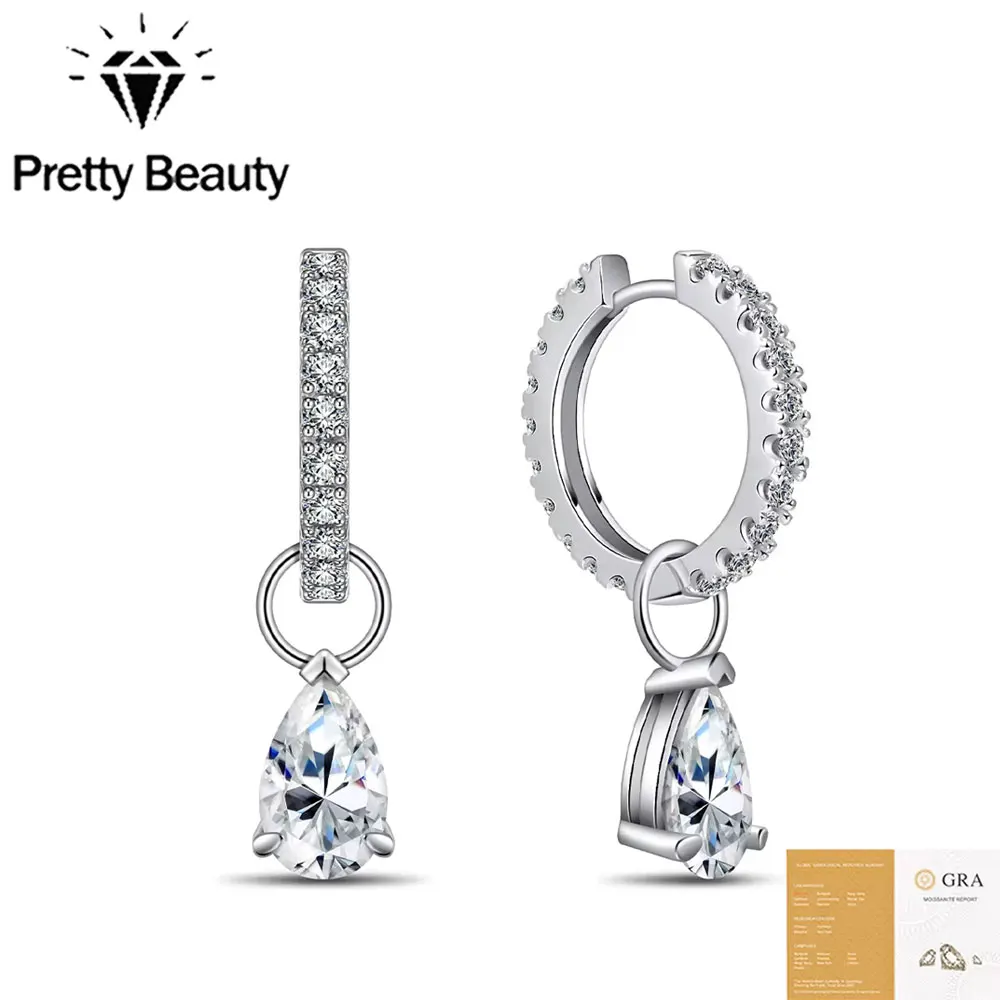 Pretty Beauty 925 Sterling Silver Pear Cut Moissanite Teardrop Dangle Earrings Pave Huggie Hoop Earrings Bridal Jewelry Gift