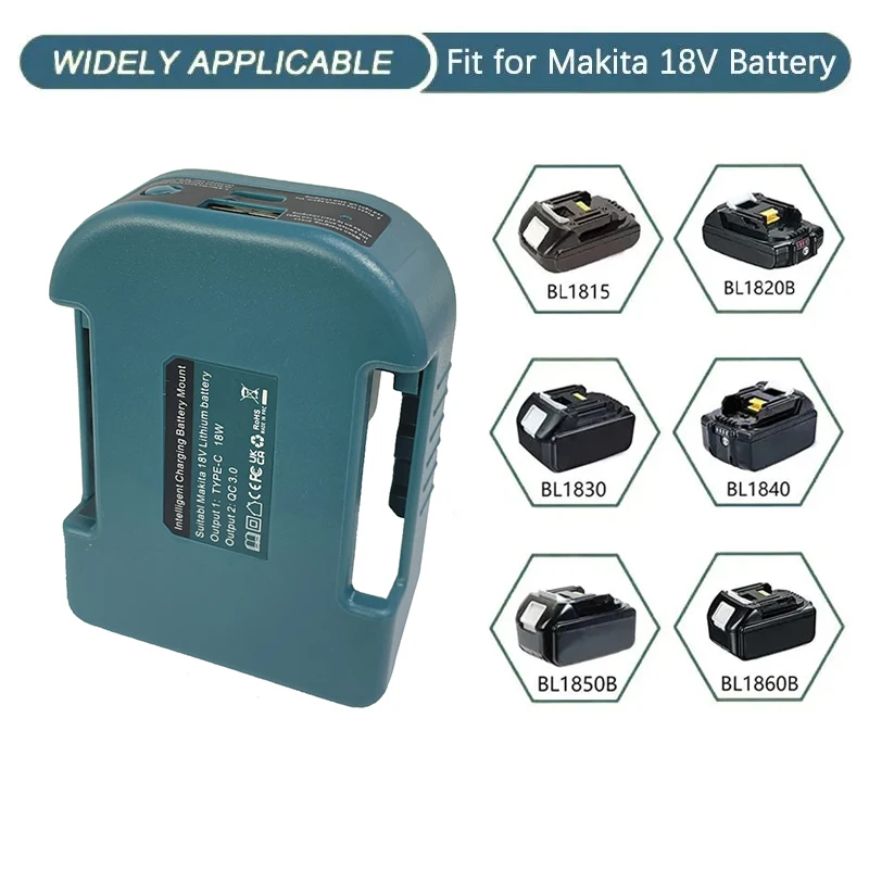 Makita 18V avec USB avec support de batterie de type C, adaptateur de chargeur, charge rapide, BL1840, BL1850, BL1860, 1 pièce