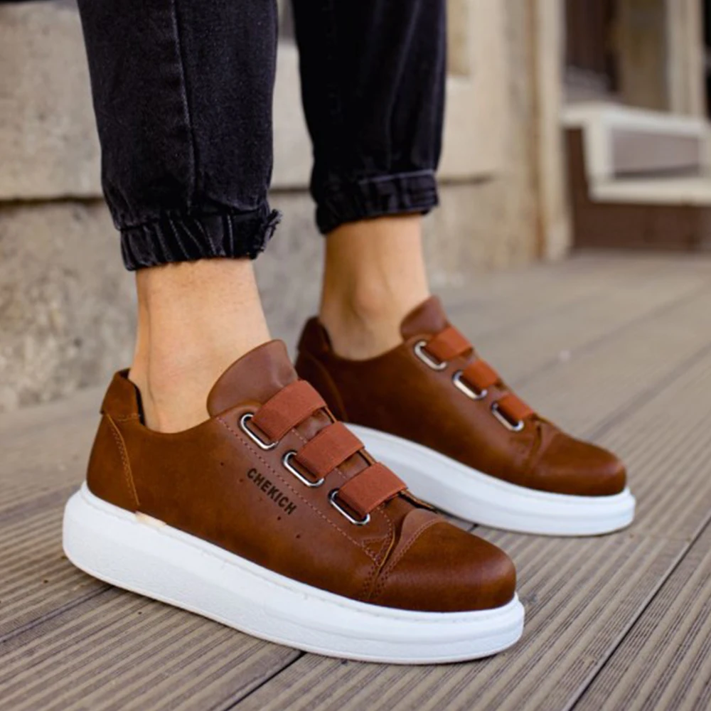 FOH Store Men Women Shoes TAN Color Non Leather Elastic Band 2023 Spring and Fall Seasons New Fashion Casual Breathable Sneakers Suits Comfortable Solid Sole Office Fashion Wedding Walking Lightweight 253