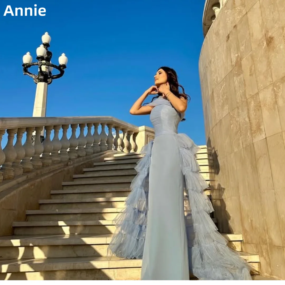 

Annie Slim Blue Prom Dresses Elegant Lady In Tulle Evening Dresses Special Occasion Wedding Party Dresses فساتين سهرة