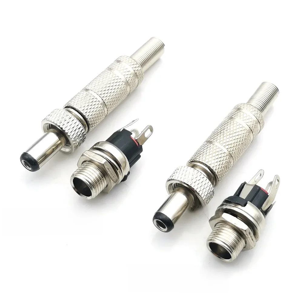 5 sztuk 5.5x2.5mm 5.5x2.1mm DC 12V gniazdo zasilania wtyk męski gniazdo żeńskie metalowe złącze Adapter z blokadą gwintu 5.5*2.1 5.5*2.5 — zdjęcie 2