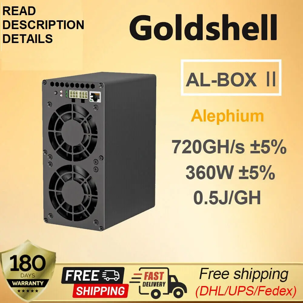 

Большие скидки на продажи в Goldshell коробка AL 2 ALPH Miner 720 GH/s ± 5% Hashrate 360 Вт Мощность аналогичный алгоритм Blake3 Asic Miner