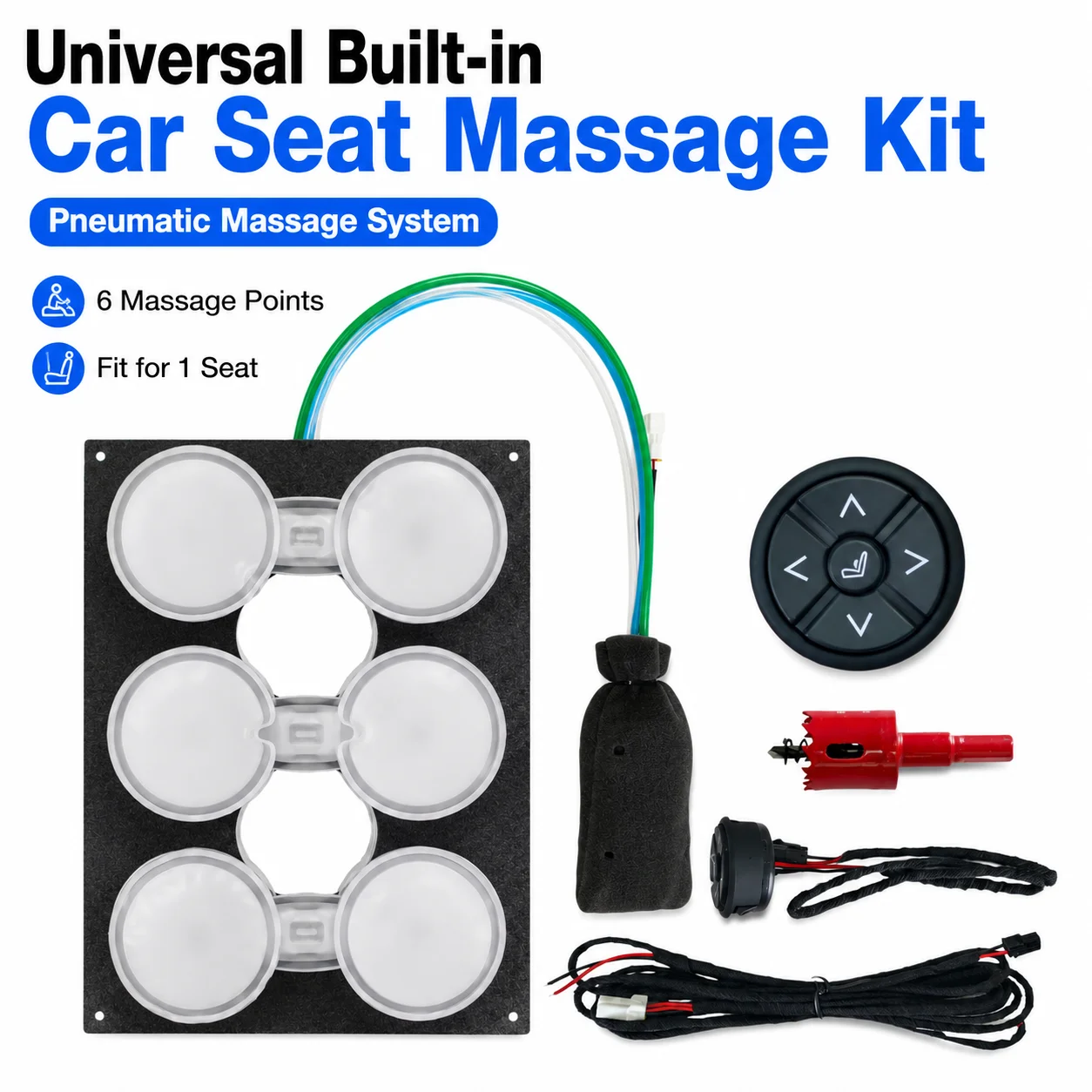 Car Seat Massage Kit 6‑Point Pneumatic Air Massage System Universal Built‑in Car Seat Retrofit Upgrade Accessories 12V