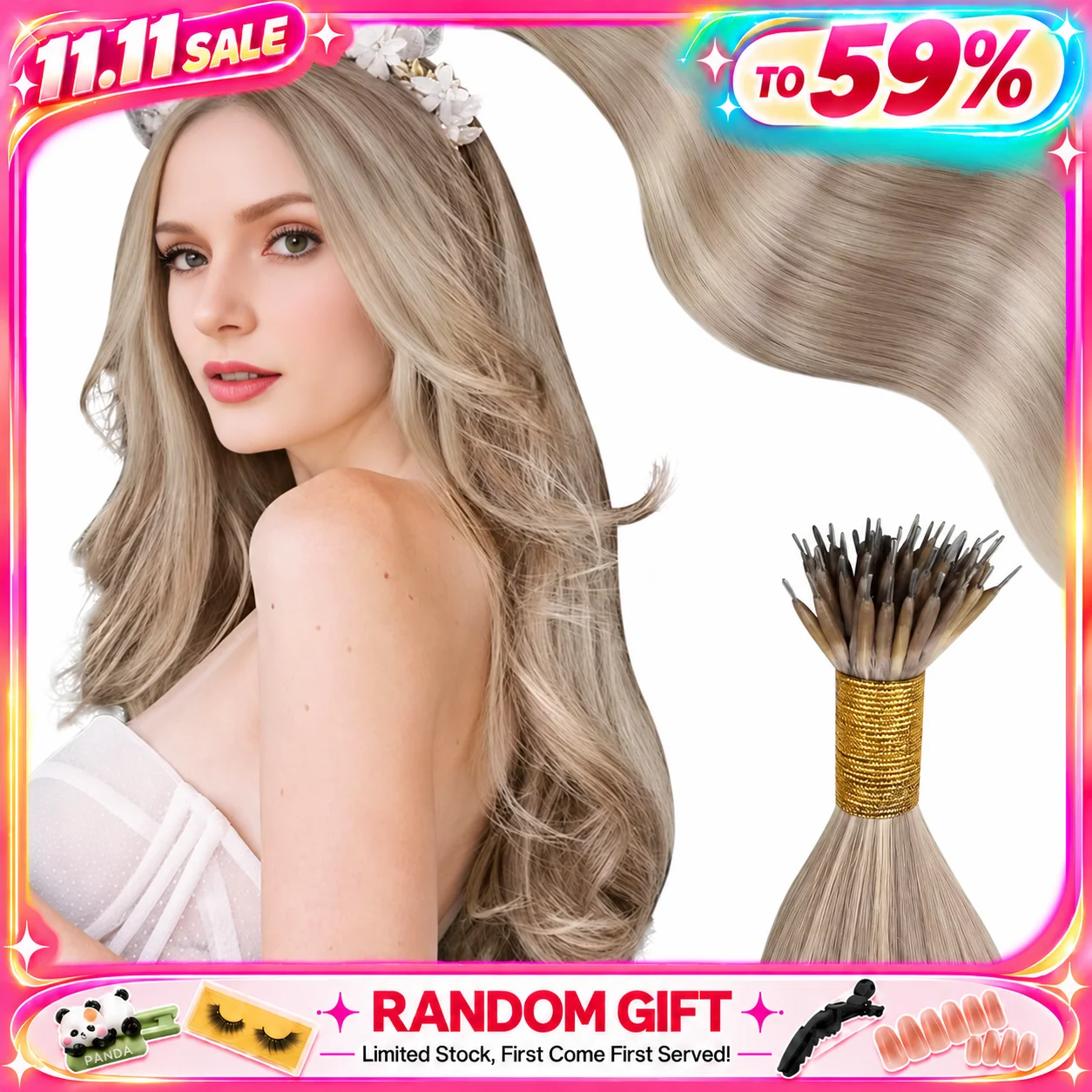 Moresoo Nano Hair Extensions Human Hair Extensions Brazilian Hair Natural Nano Ring Hair Extensions Human Hair Nano Tip 50G/50S