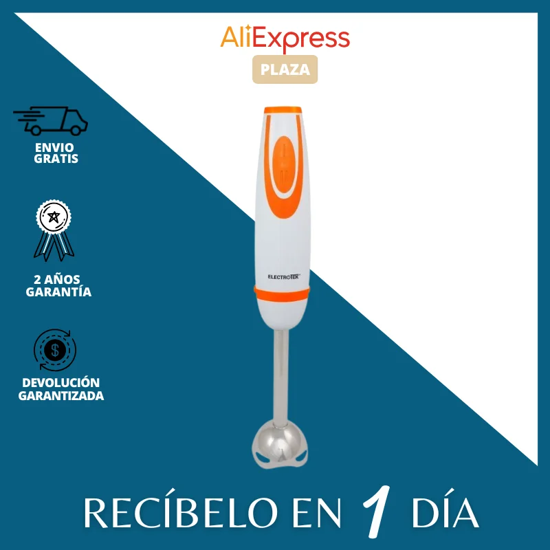 Electrotek Batidora de Mano Eléctrica 200W Potente Silenciosa Cuchillas de Acero Inoxidable 2 Velocidades Incluye Vaso Medidor 500ML