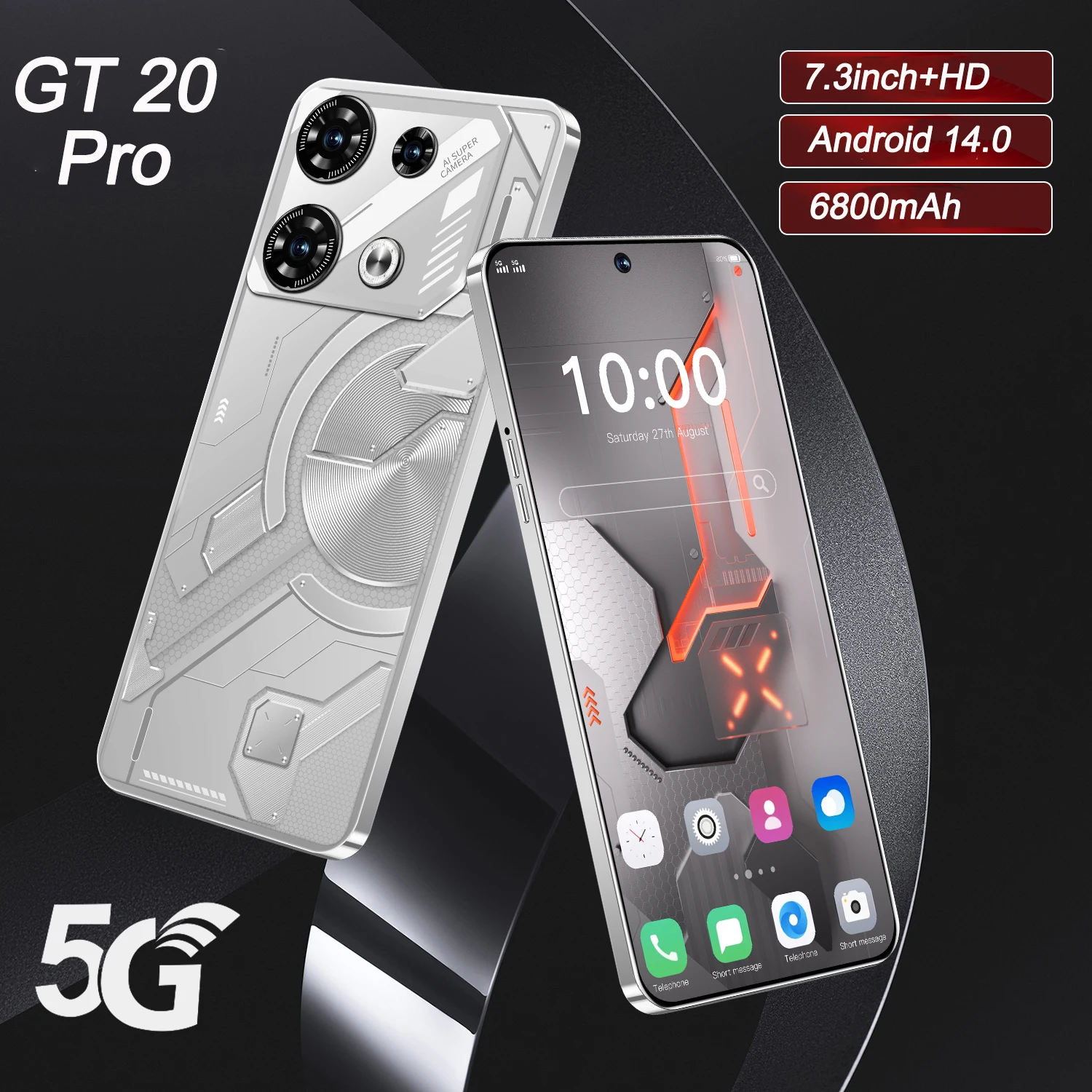 

New high-end Cell phones 2024 GT20 Pro 7.3 inch HD Snapdragon 8 gen3 Smartphone 5g Mobile Phones 16G+1TB 7800mAh Battery