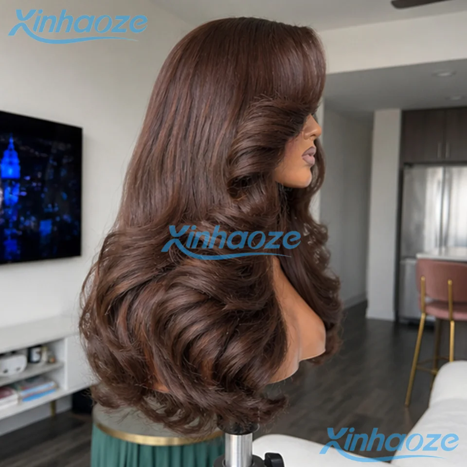 5x5 Silk Top Closure Wigs With Bleached Knots Side Part Full Lace Human Hair Dark Chestnut Brown #2 Body Wavy Glueless Brazilian