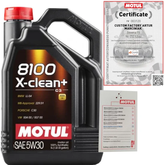 MOTUL 8100 X-CLEAN + 5W30 C3 5L BMW LL-04 VW 504 00/ 507 00 + SUSPEND