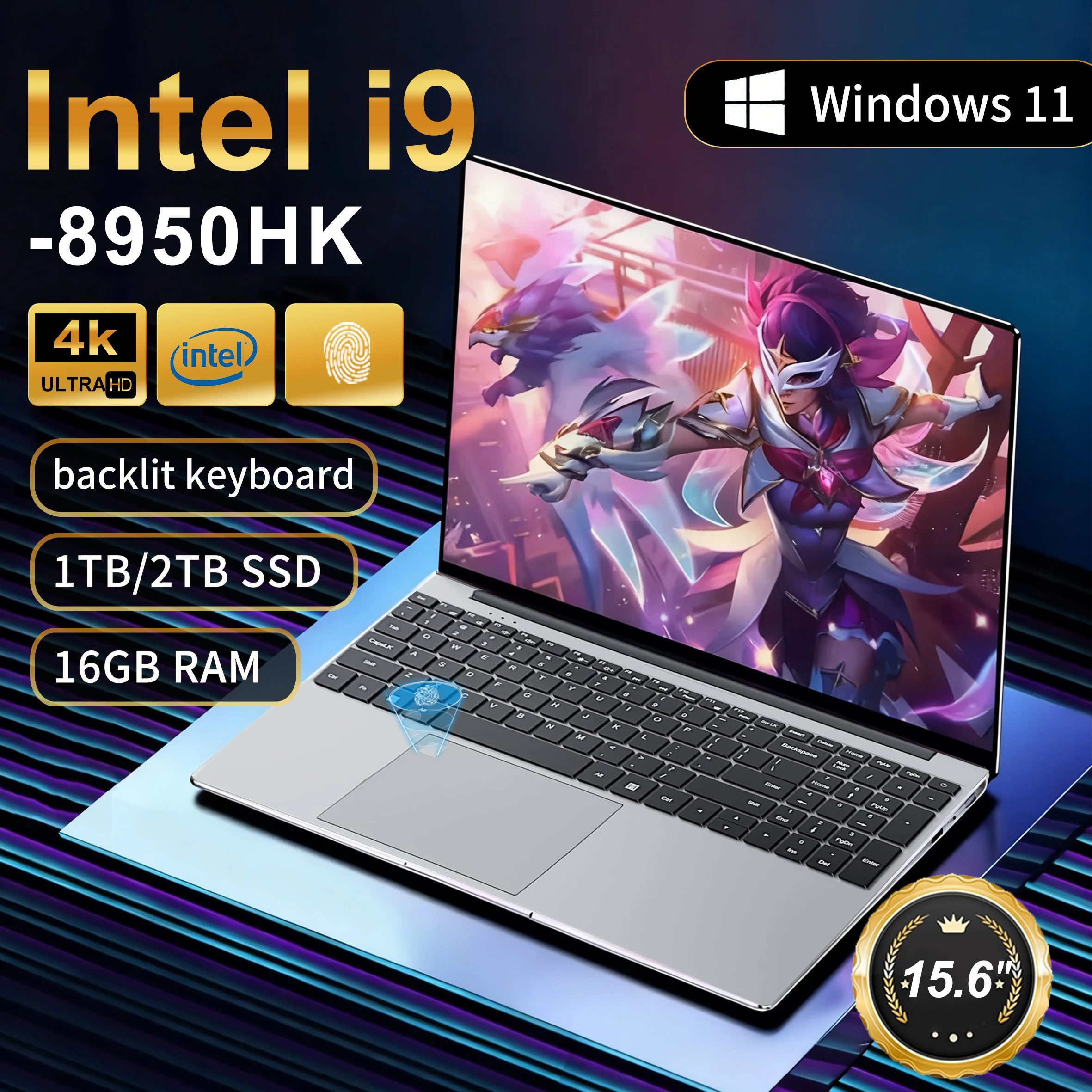 Intel Core i9-8950HK 15.6" Laptop Computer PC 16GB DDR4 1TB SSD i9 Laptops Windows 11 Pro Office Fingerprint Unlock Notebook PC