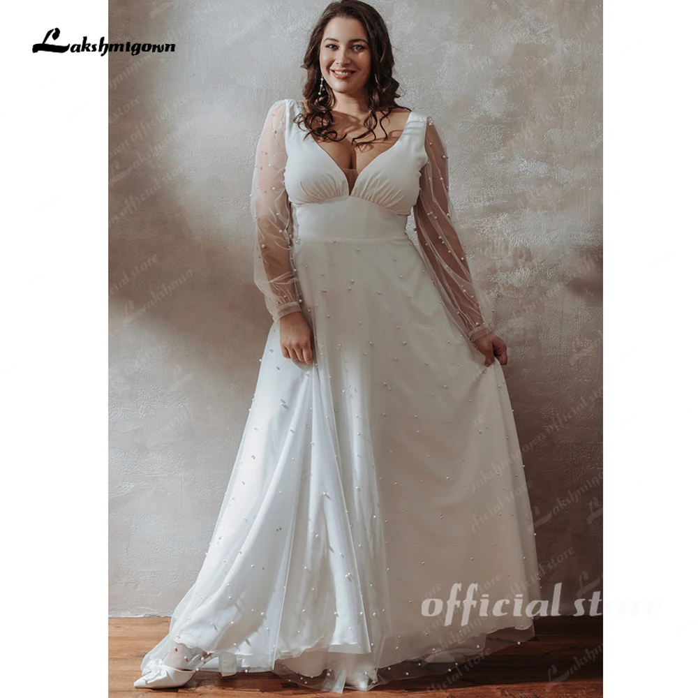 

Roycebridal Plus Size Simple Wedding Dress Chiffon Bead Wedding Gown A-Line Long Sleeve Bridal Gown robe de mariée Customized