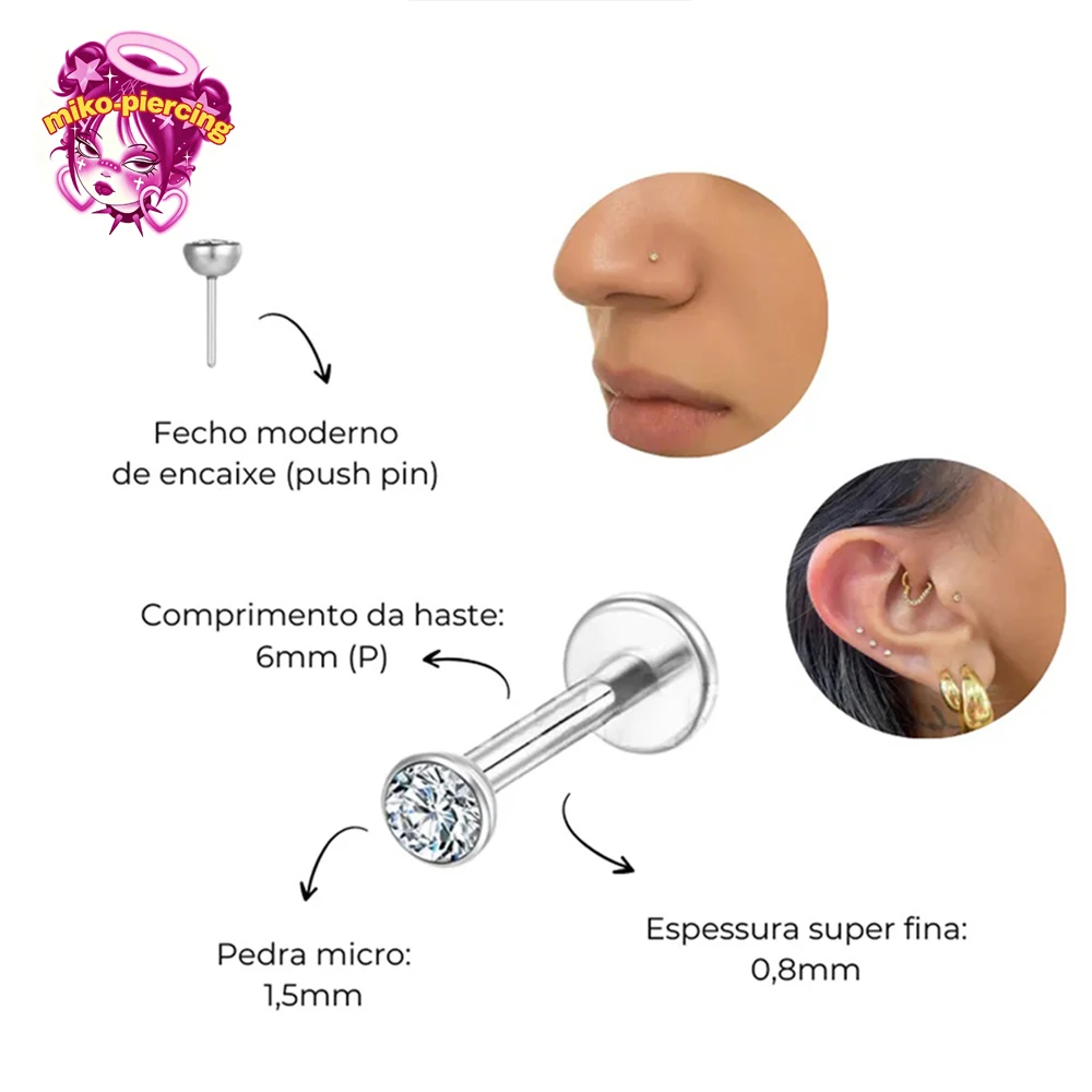 10 Stück ASTM F136 Titan 20G/18G/16G Gewindelose Push-Pin Labret Ohrstecker 2/2,5/3/4mm CZ Knorpel-Ohrring Tragus Nasenstecker Piercing – Detail 2