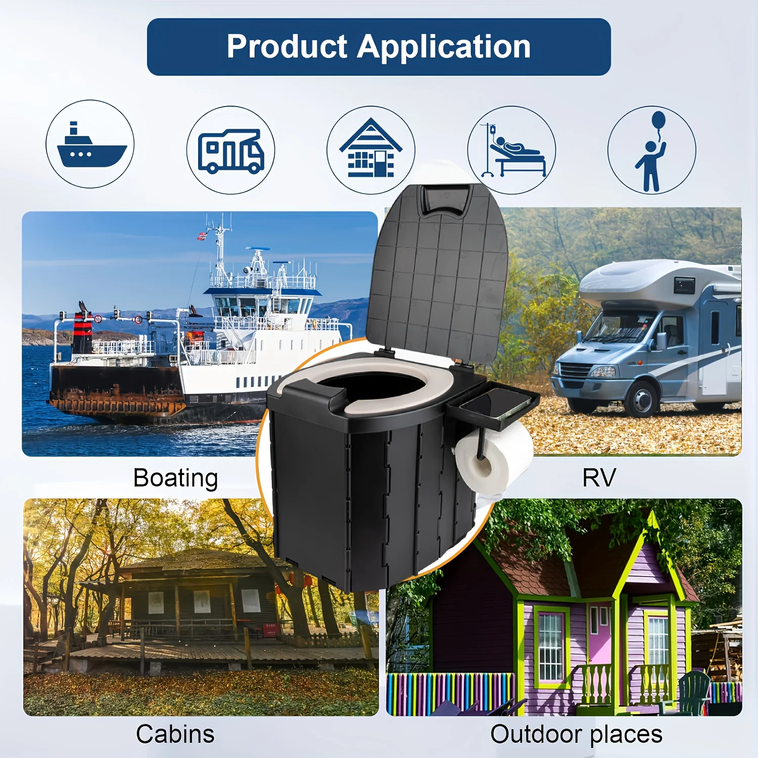 Tragbare PU-Mobiltoilette für Erwachsene mit Abdeckung, Faltbare Notfall-Toilette für Outdoor und Selbstfahrer-Reisen – Detail 1