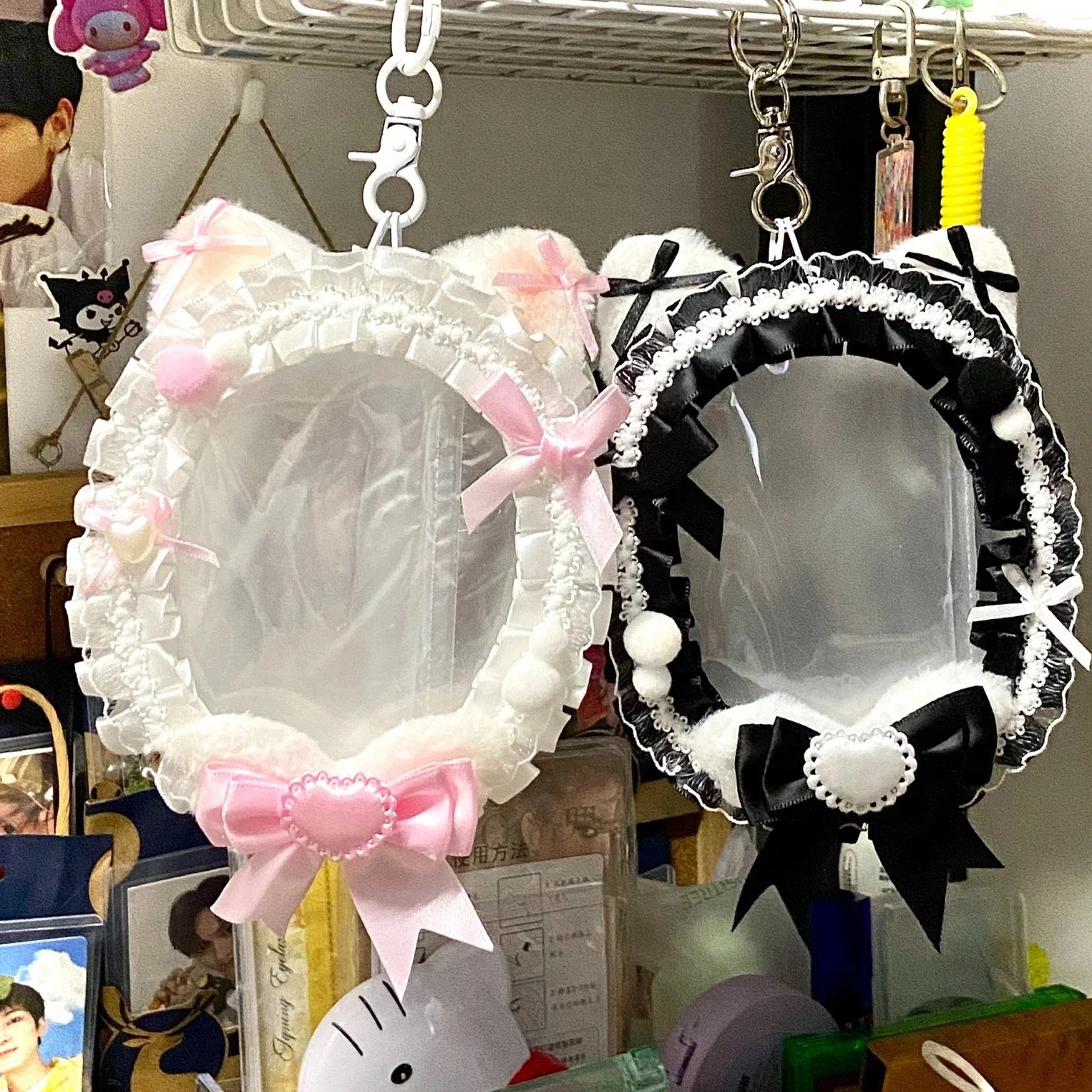 10cm Torba na lalki PVC Przezroczysta torba na lalki z brelokiem do kluczy Kreskówka Anime Etui do przechowywania na zewnątrz Ochrona Koronkowy wystrój — zdjęcie produktu 7