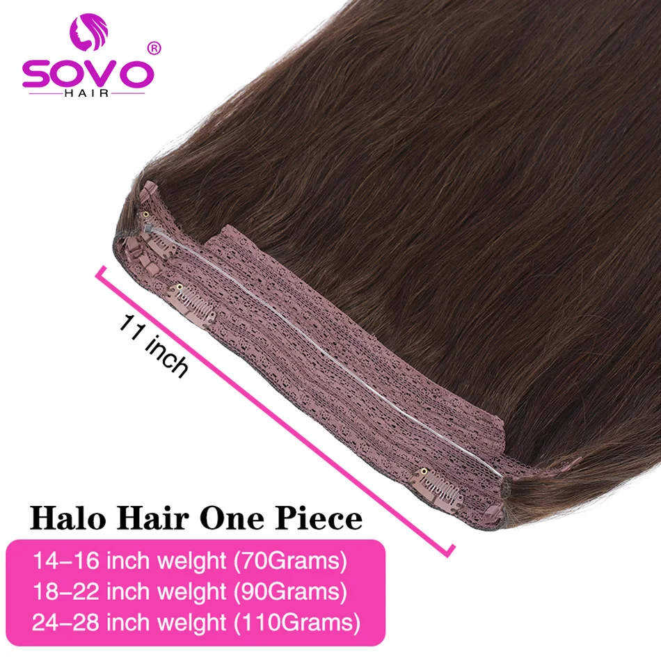 Straight Halo Hair Extensions 100% Human Hair Hidden Wire Clip In Hair Ombre Brown Color Human Remy Fish Line Hair Extension