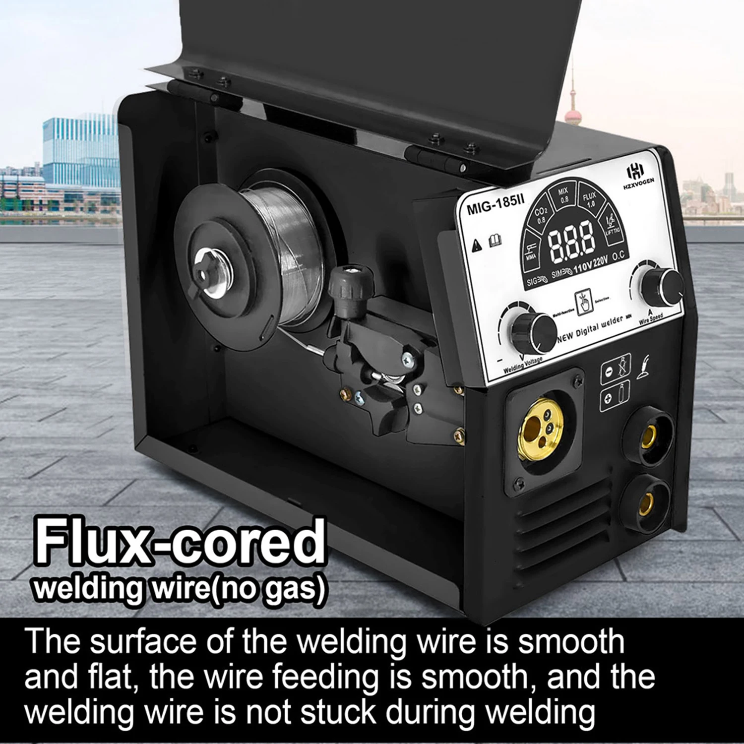 Imagem -04 - Hzxvogen Mig185-ii Máquina de Soldadura Semiautomática Mig Tig Arc Mma em Mig Soldador 1kg Auto-blindado Fluxo Cored 110v 220v