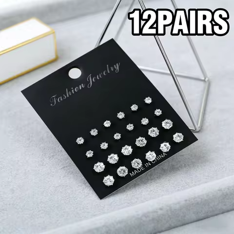 12pairs this bulk twelve-pair earring set offers minimalist versatile studs, hypoallergenic for everyday elegance.