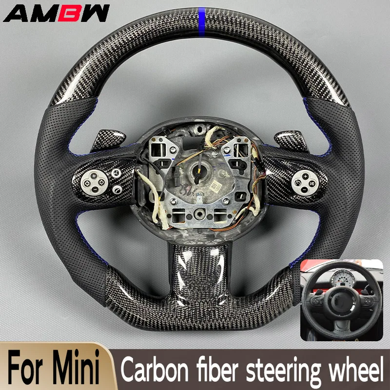 

For BMW MINI Cooper R55 R56 R57 R60 JCW Carbon Fiber Customized Steering Wheel With Black Perforated Leather Sporty Style