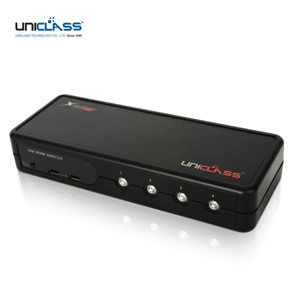 UNICLASS 4:1 DVI KVM switch, FHD 60Hz, cable included, support short keys, wire remote control, USB2.0 hub, AD-EP04A [Uniclass]