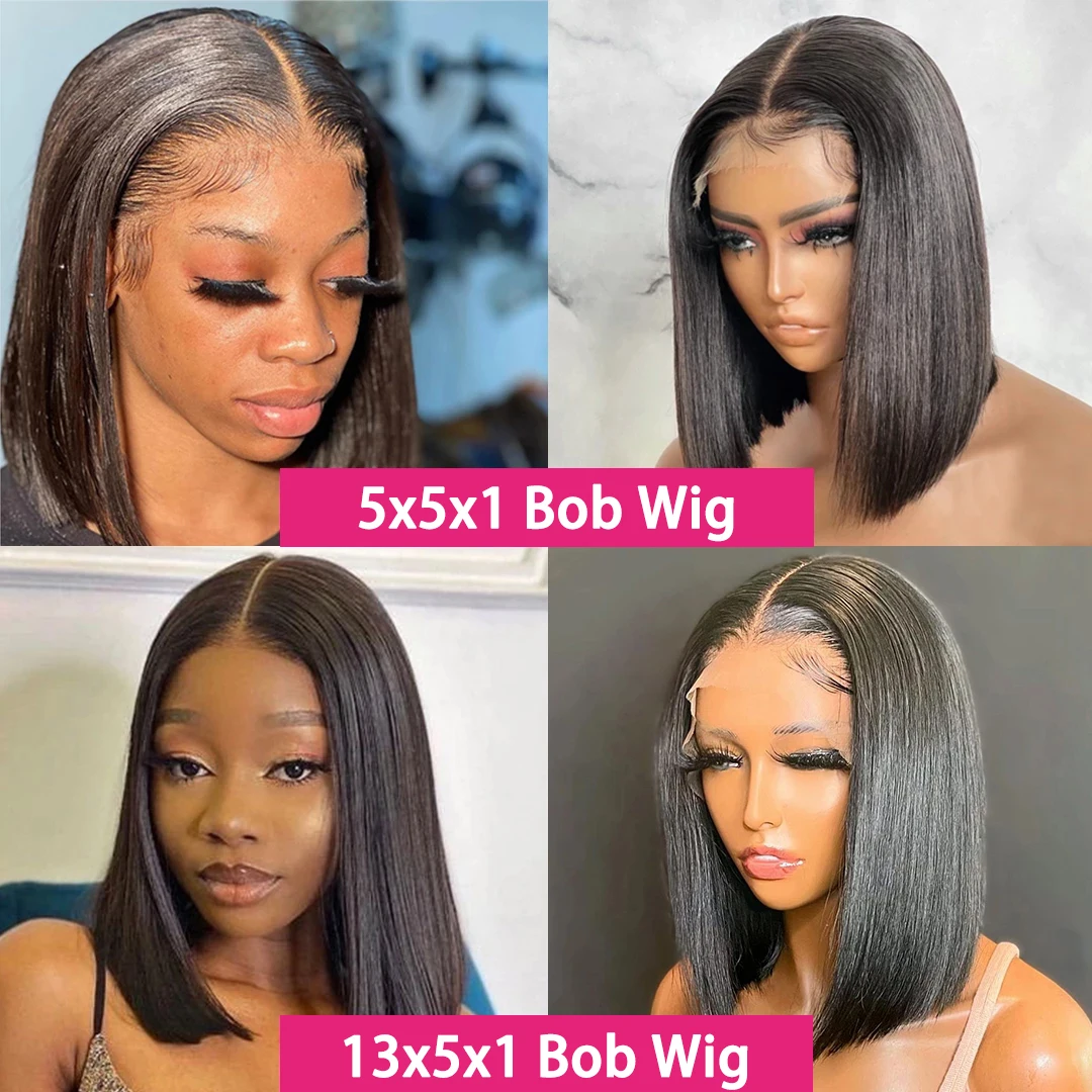 13x5x1 Transparent Shor Bob Wig Lace Frontal Human Hair Wigs With Baby Hair Middle Part Virgin Wig For Black Women 5x5x1 Closure