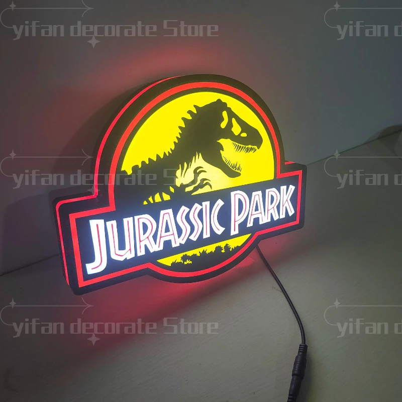 Jurassic Park Dominion Logo LED Nightlight Gift 3D Print The Lost World Lightbox Custom Wall Decor for Kids Illuminated Gaming