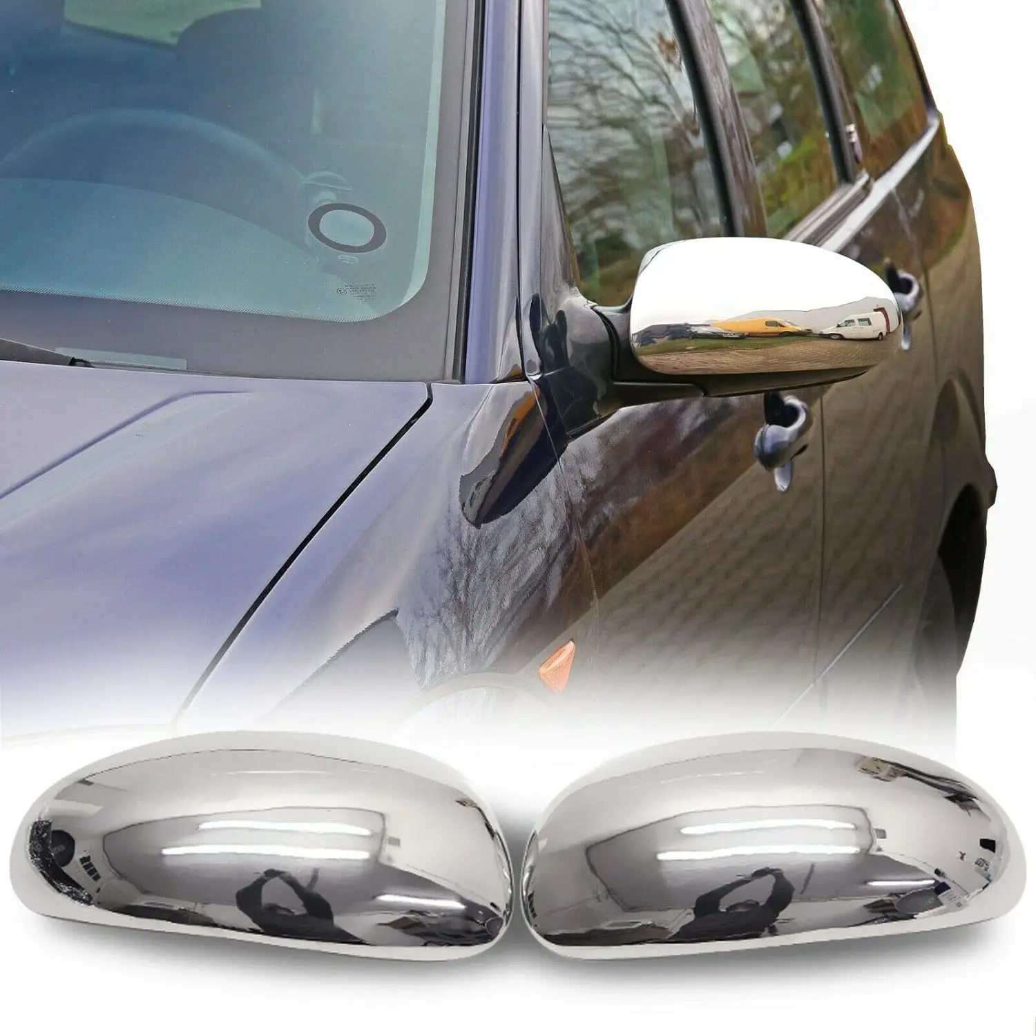 Mirror Covers for FORD FOCUS | 1998-2004 Stainless Steel Exterior Mirror Caps, Chrome Rearview Cases, Side Fittings, Left and Right, 2 Pieces, Easy Installation