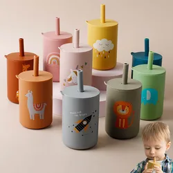 Baby Feeding Straw Cup Baby Cartoon Learning Feeding Cup Food Grade Silicone Toddler Water Bottle Tableware Baby Gifts