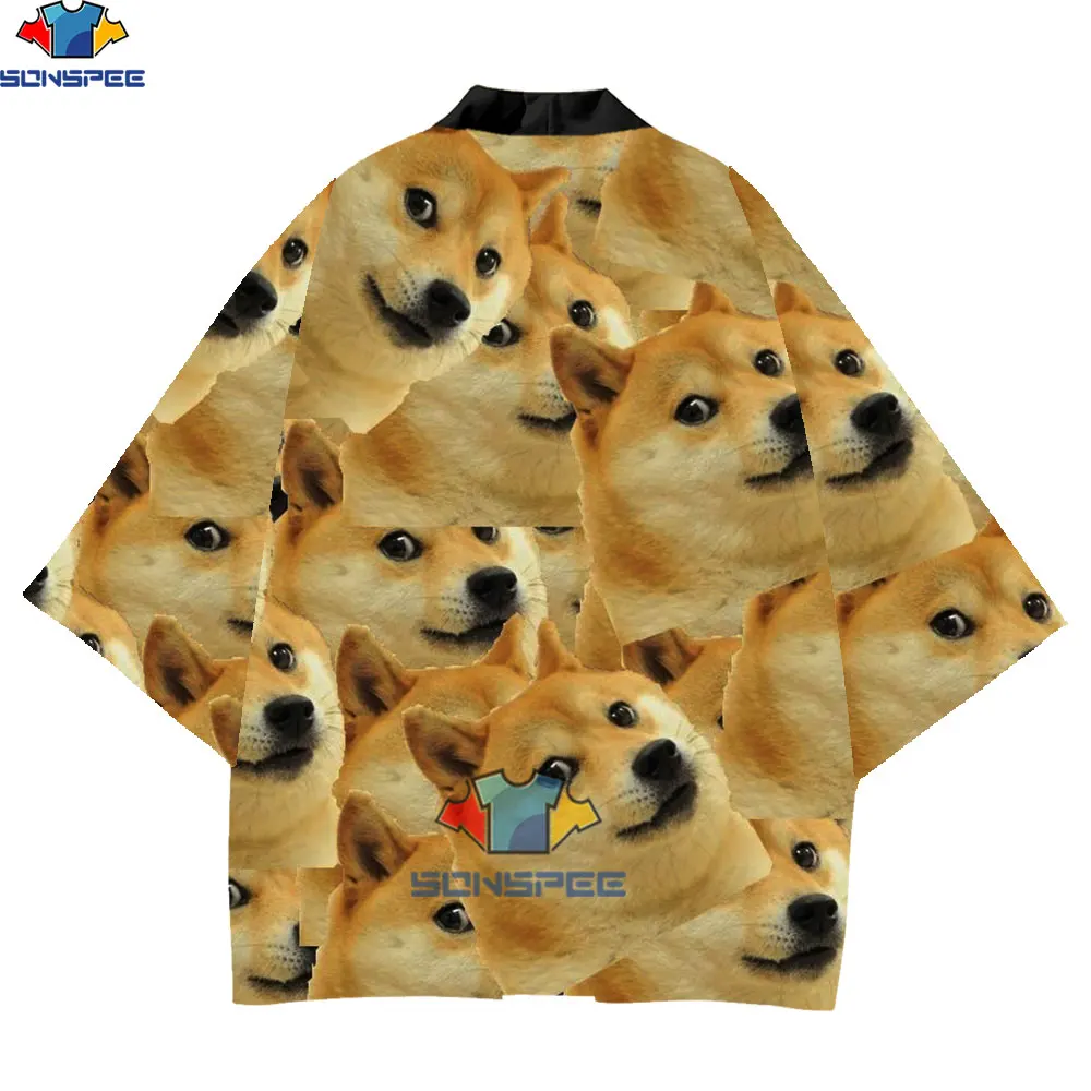 SONSPEE 3D Print Animal Doge Men Japanese Traditional Clothes Cardigan Polyester Kimono Male Asia And Pacific Island Apparel