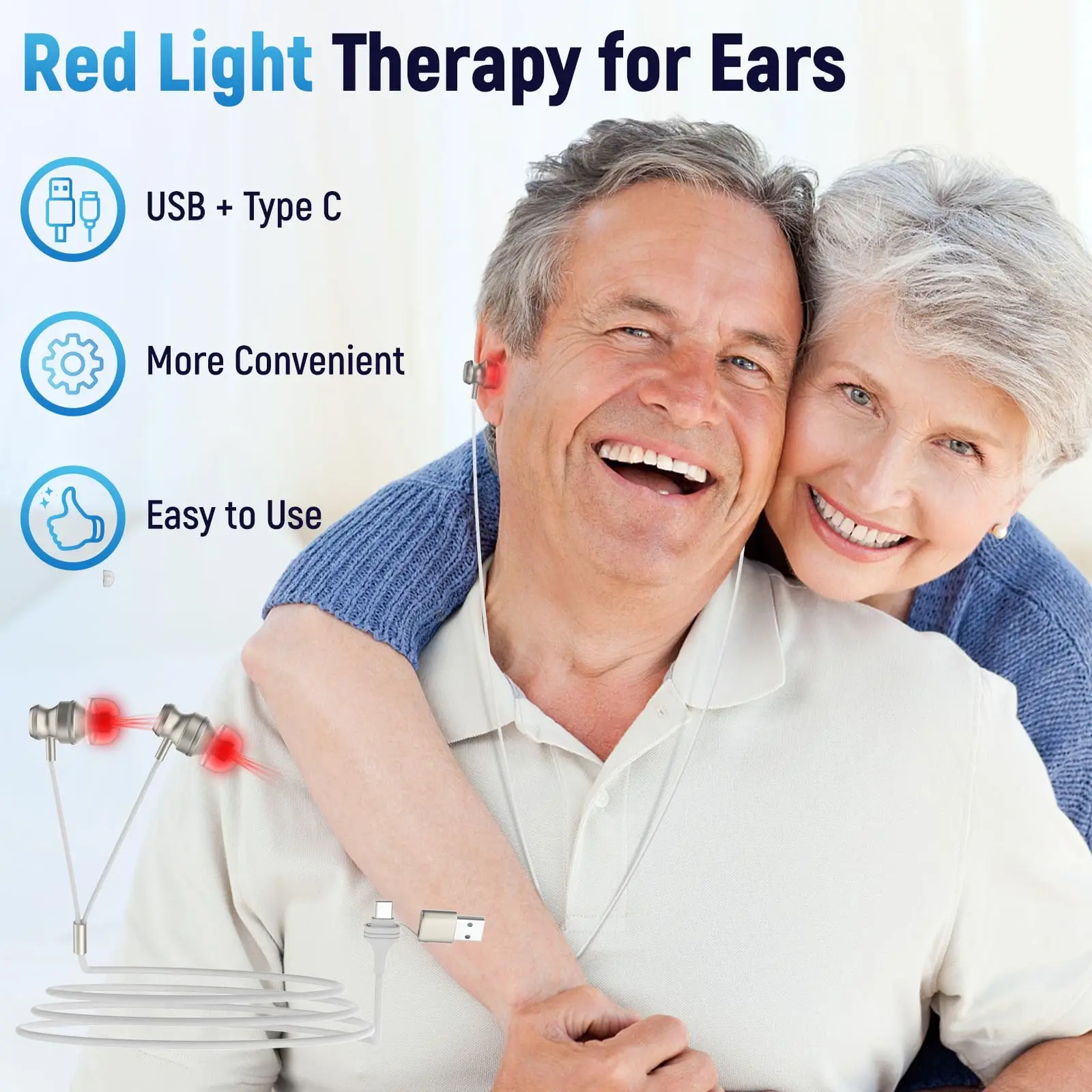 650nm Red Light Therapy for Ears Tinnitus Relief Device Ear Laser Treatment Infrared Physiological Therapy for Otitis Media Earache Pain Relief Meniere's Disease Health Care Hearing Protection Device Type C USB Powered Ear Plugs for Auditory Care