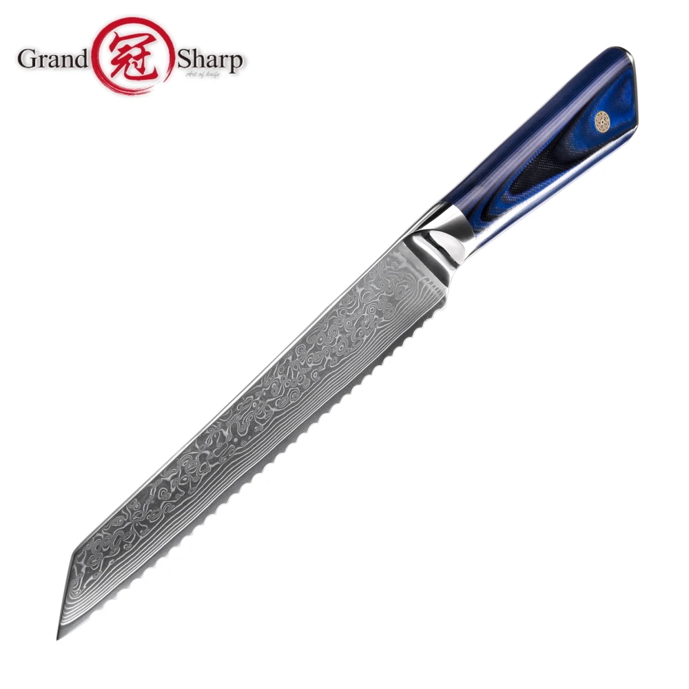 

Grandsharp Bread Knife 8 Inch Serrated Blade Kitchen Knives Damascus Steel Slicing Knife Toast Damper Baking Cake Cooking Tools