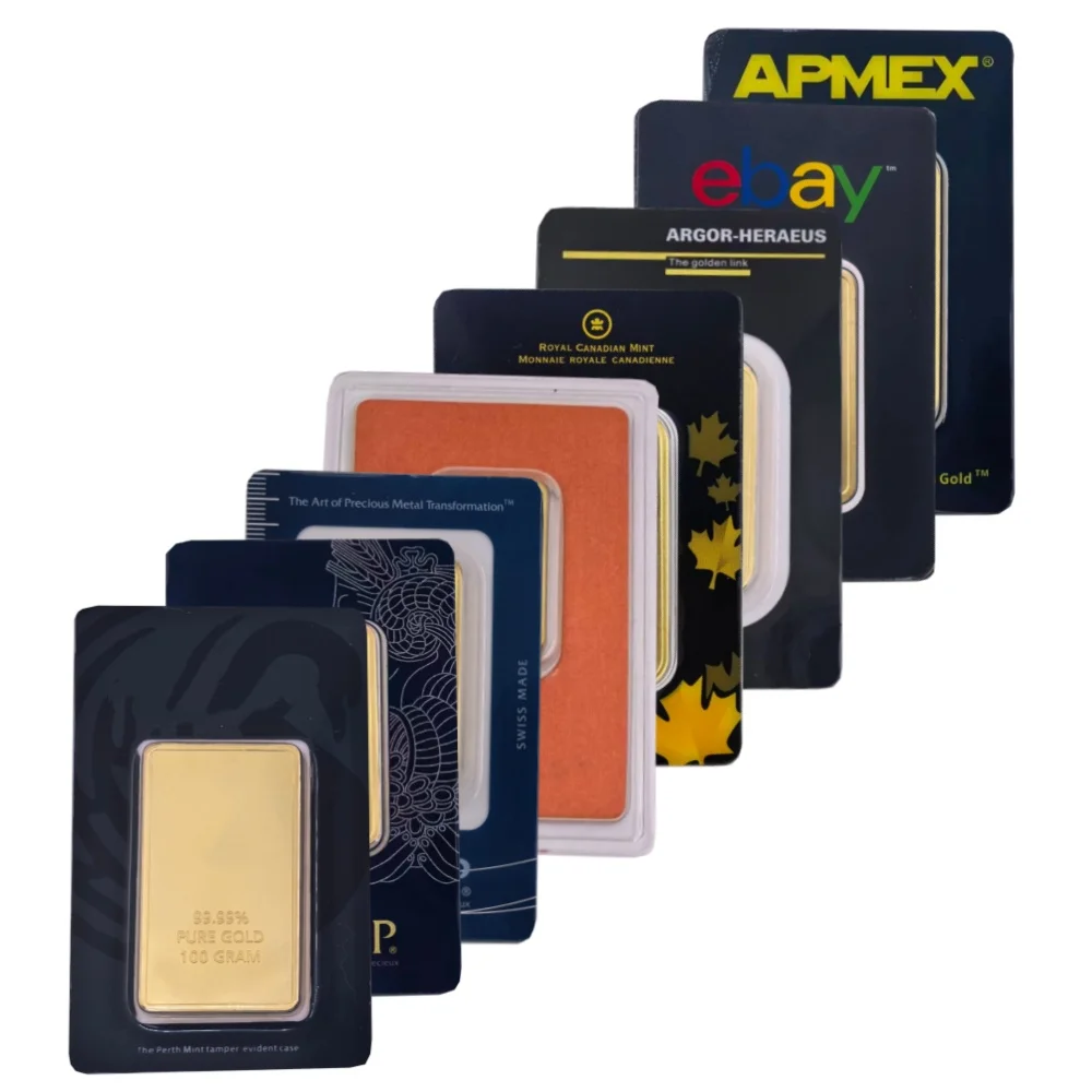 قضبان ذهبية وفضية سويسرية 24 قيراط سبائك ذهبية 1 أونصة من الأكريليك لتغليف الختم الرقم التسلسلي المستقل بدون مغناطيسي