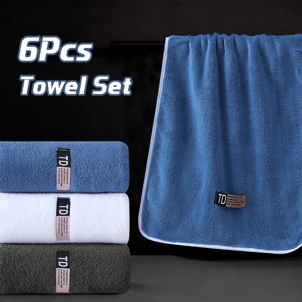 6pcs Microfiber Towel Set, 40x80cm/15.7''x31.5''Towel Soft Absorbent Thickened  Quick Drying Towel for Bathroom, Hotel, Salon, Spa